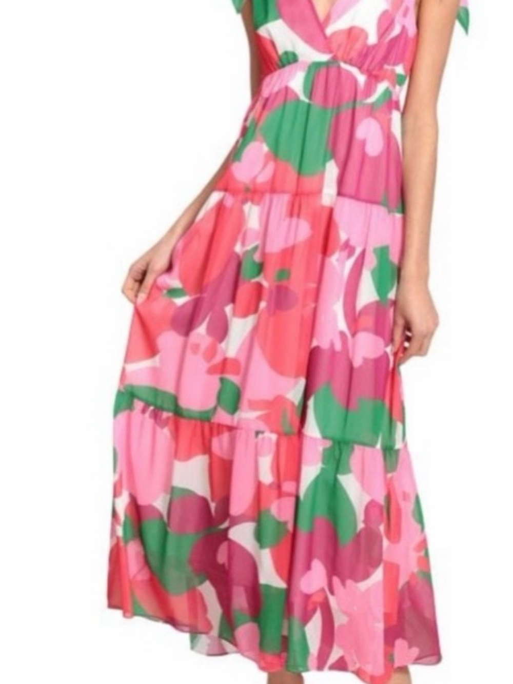 Donna Morgan Pink Green Floral Print Maxi Dress